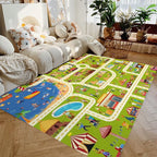 Children's Play Rug City Road Design Flannel Non-Slip Backing