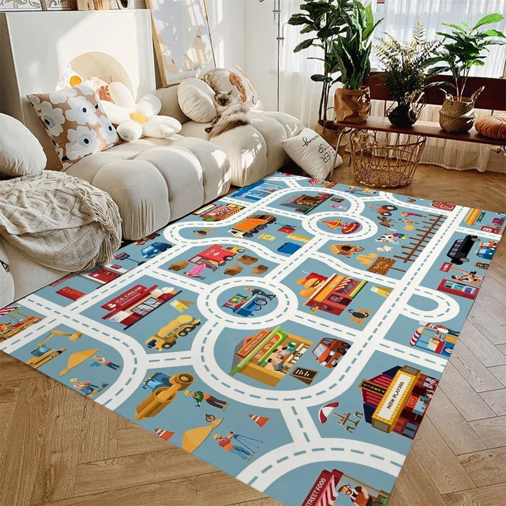 Children's Play Rug City Road Design Flannel Non-Slip Backing