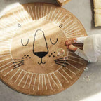 Children's Round Rug Soft Microfiber Lion Print Washable