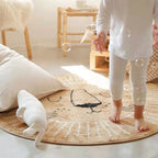 Children's Round Rug Soft Microfiber Lion Print Washable