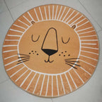 Children's Round Rug Soft Microfiber Lion Print Washable