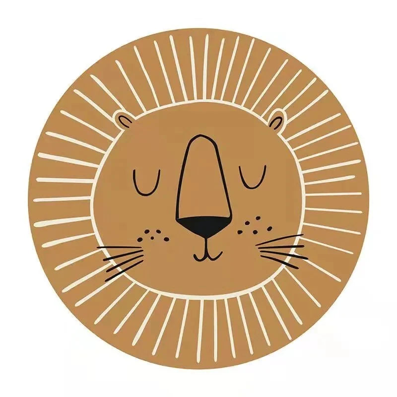 Children's Round Rug Soft Microfiber Lion Print Washable