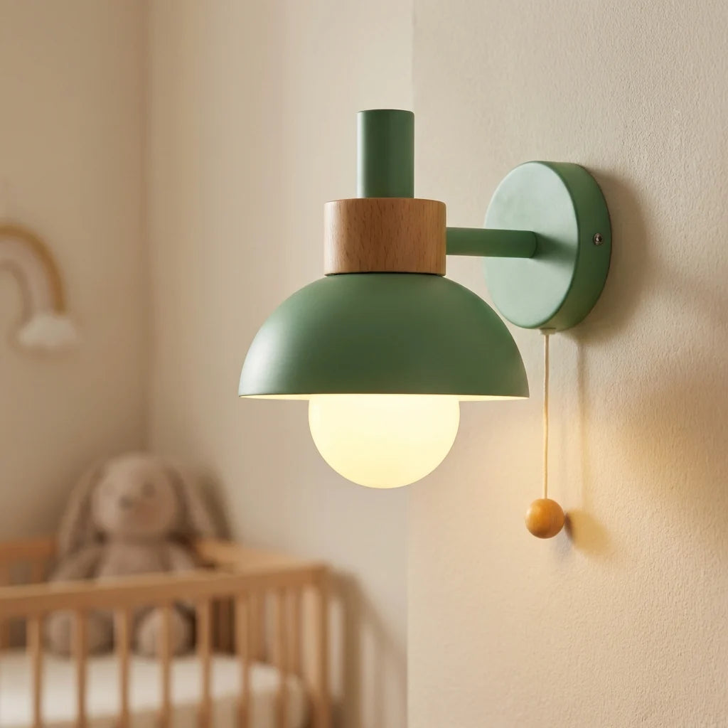 Children's Wall Sconce Pastel Shade Pull Switch