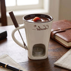 Chocolate Fondue Cup Ceramic Candle-Heated Long-Handled Stainless Steel Fork