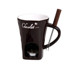 Chocolate Fondue Cup Ceramic Candle-Heated Long-Handled Stainless Steel Fork