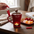 Chocolate Fondue Cup Ceramic Candle-Heated Long-Handled Stainless Steel Fork