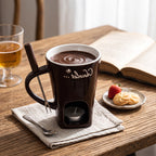 Chocolate Fondue Cup Ceramic Candle-Heated Long-Handled Stainless Steel Fork