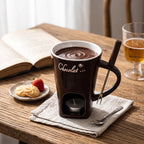 Chocolate Fondue Cup Ceramic Candle-Heated Long-Handled Stainless Steel Fork
