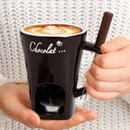 Chocolate Fondue Cup Ceramic Candle-Heated Long-Handled Stainless Steel Fork