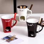 Chocolate Fondue Cup Ceramic Candle-Heated Long-Handled Stainless Steel Fork
