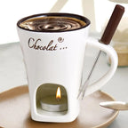 Chocolate Fondue Cup Ceramic Candle-Heated Long-Handled Stainless Steel Fork
