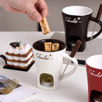 Chocolate Fondue Cup Ceramic Candle-Powered Stainless Steel Fork