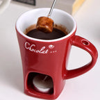Chocolate Fondue Cup Ceramic Candle-Powered Stainless Steel Fork