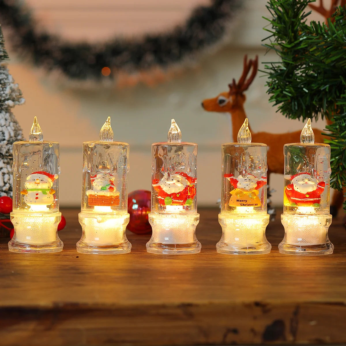 Christmas Candle Figurine LED Illuminated Battery-Free