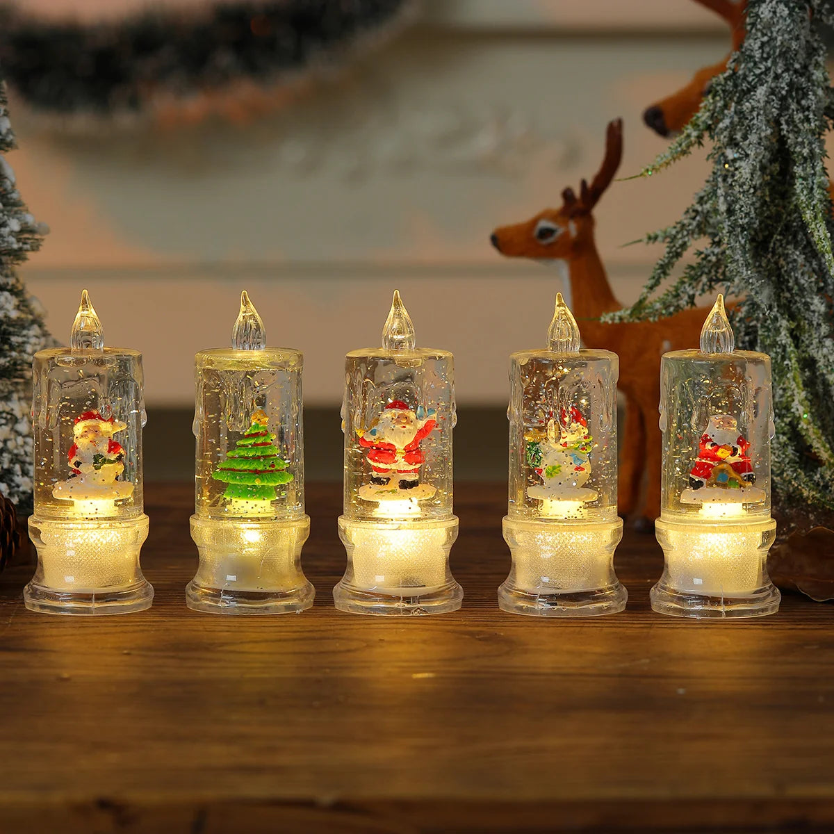 Christmas Candle Figurine LED Illuminated Battery-Free