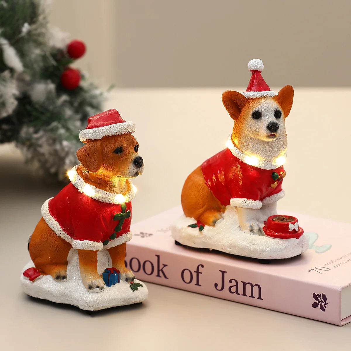 Christmas Dog Figurine LED Illuminated Resin