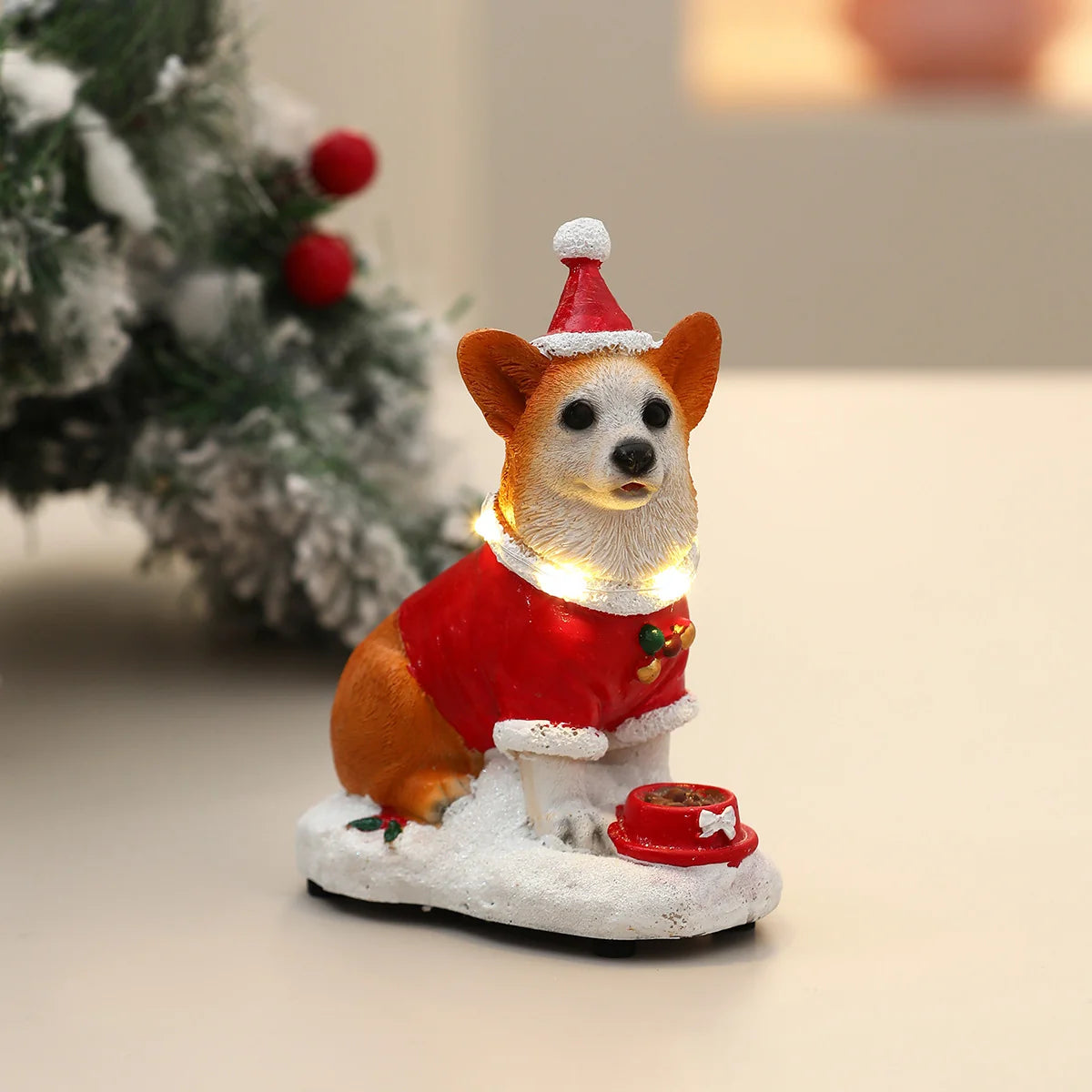 Christmas Dog Figurine LED Illuminated Resin