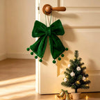 Christmas Door Hanger Velvet Tie With Pom-Poms
