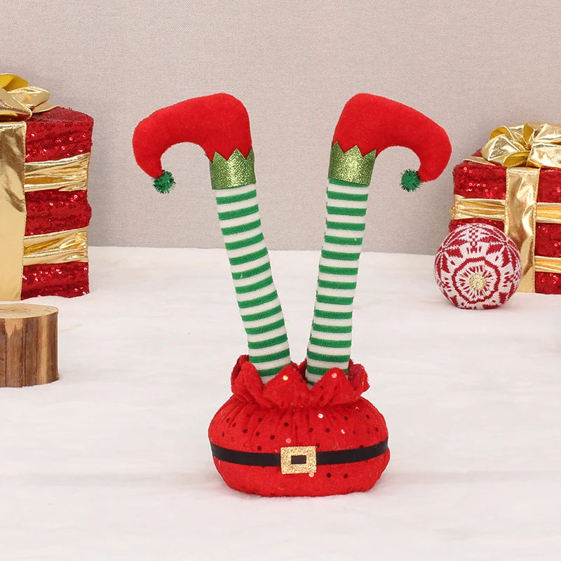 Christmas Elf Plush Movable Legs Glitter Accents