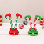 Christmas Elf Plush Movable Striped Legs & Glitter Trim