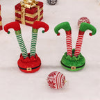 Christmas Elf Plush Movable Striped Legs & Glitter Trim