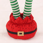 Christmas Elf Plush Movable Striped Legs & Glitter Trim