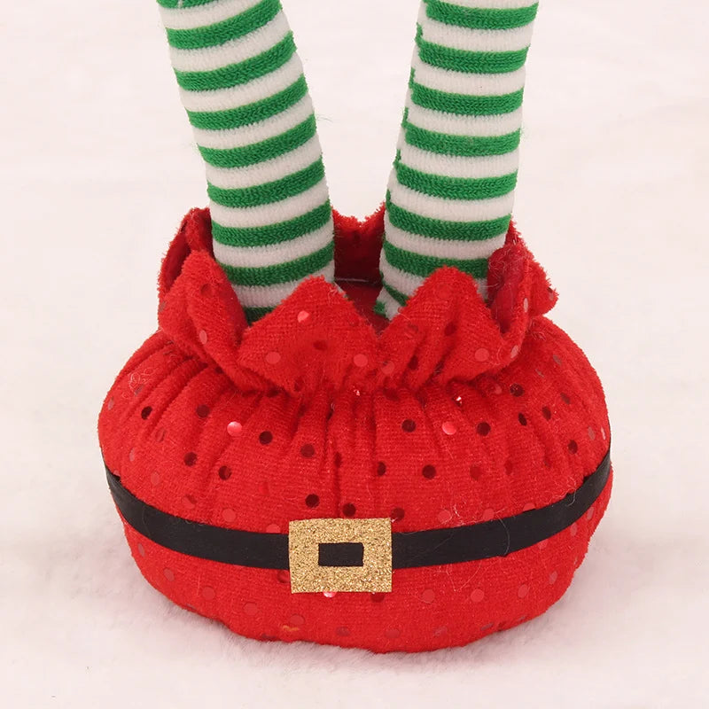 Christmas Elf Plush Movable Striped Legs & Glitter Trim