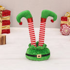 Christmas Elf Plush Movable Striped Legs & Glitter Trim