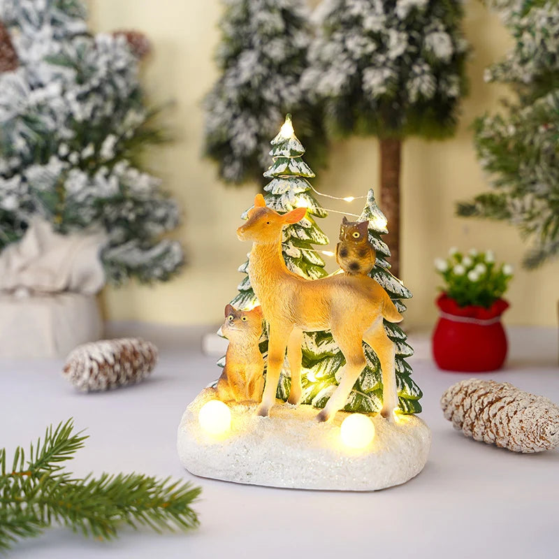 Christmas Figurine LED-Lit Polyresin Stag Scene