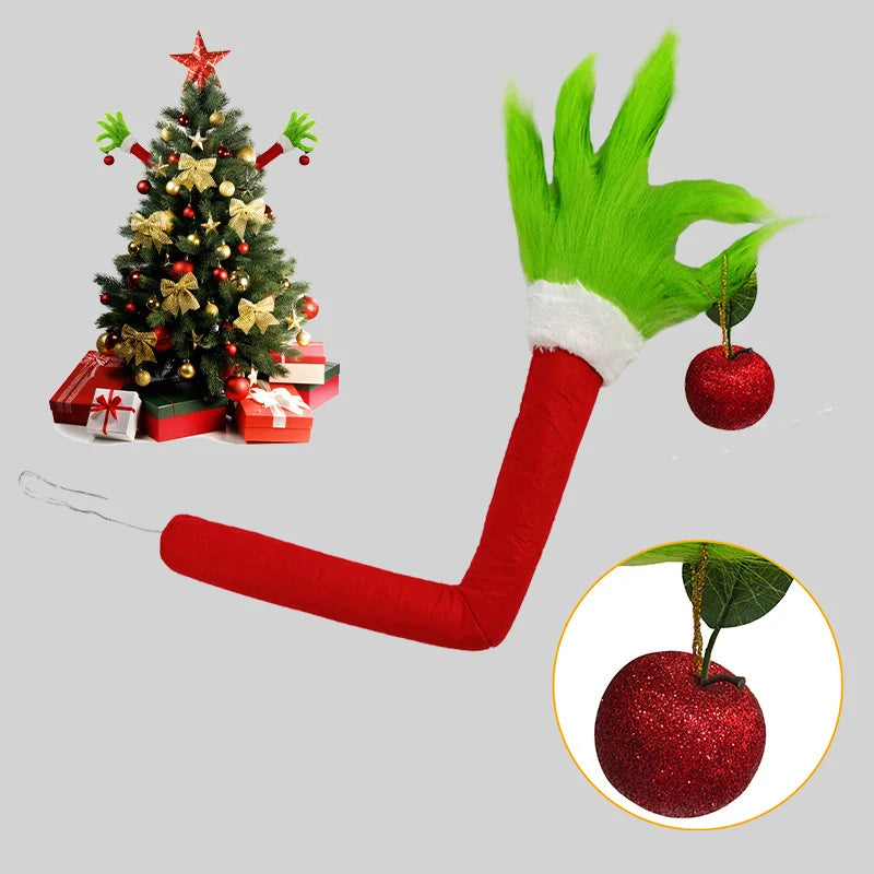 Christmas Figurine Plush Santa Hand Green Faux Fur