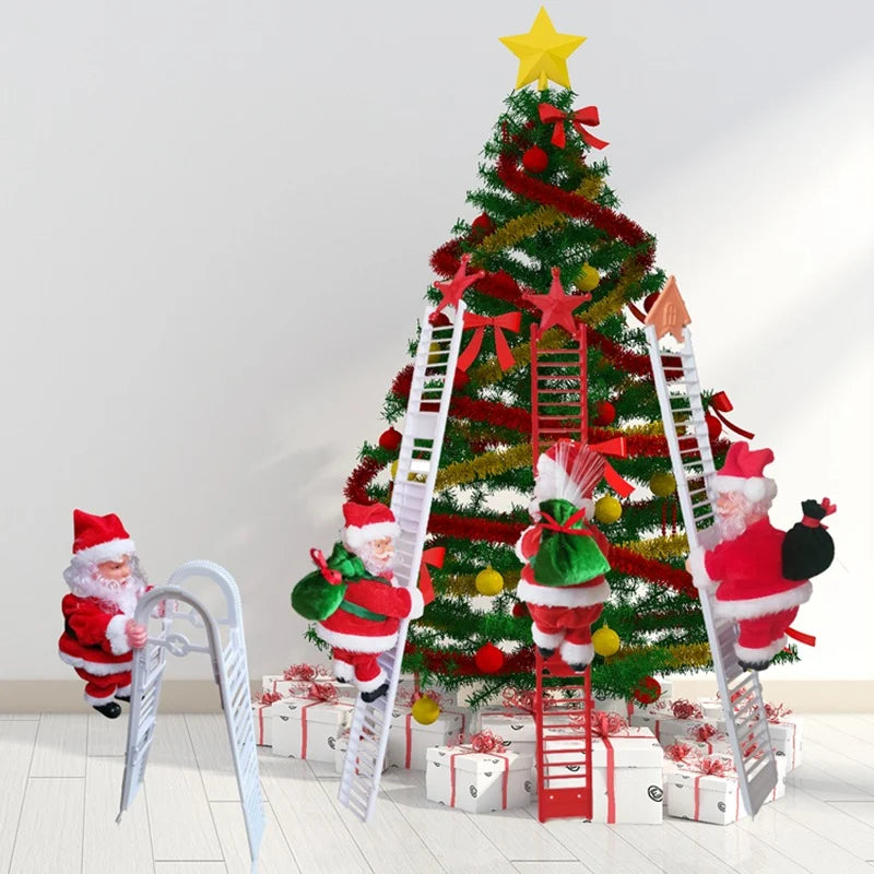 Christmas Figurine Santa Climbing Ladder Whimsical Tabletop