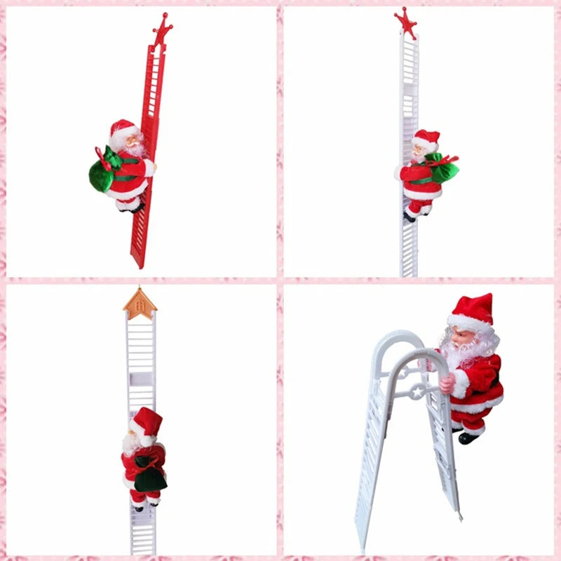 Christmas Figurine Santa Climbing Ladder Whimsical Tabletop