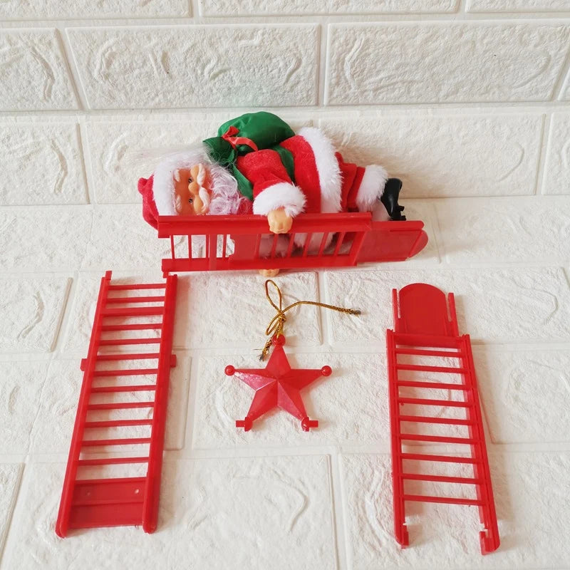 Christmas Figurine Santa Climbing Ladder Whimsical Tabletop