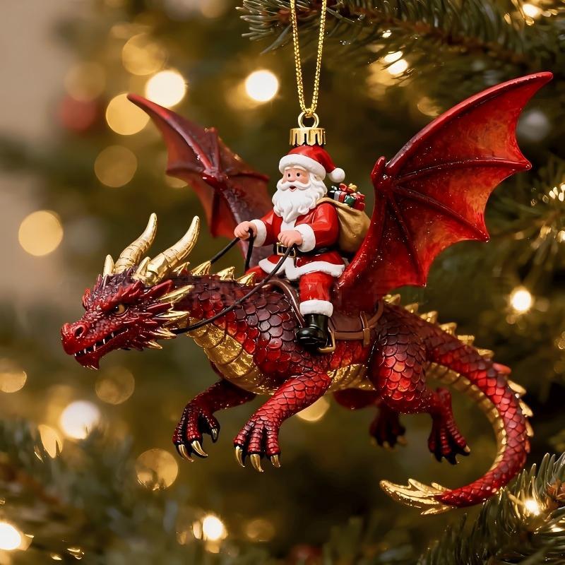 Christmas Figurine Santa Riding Dragon Polyresin Centerpiece