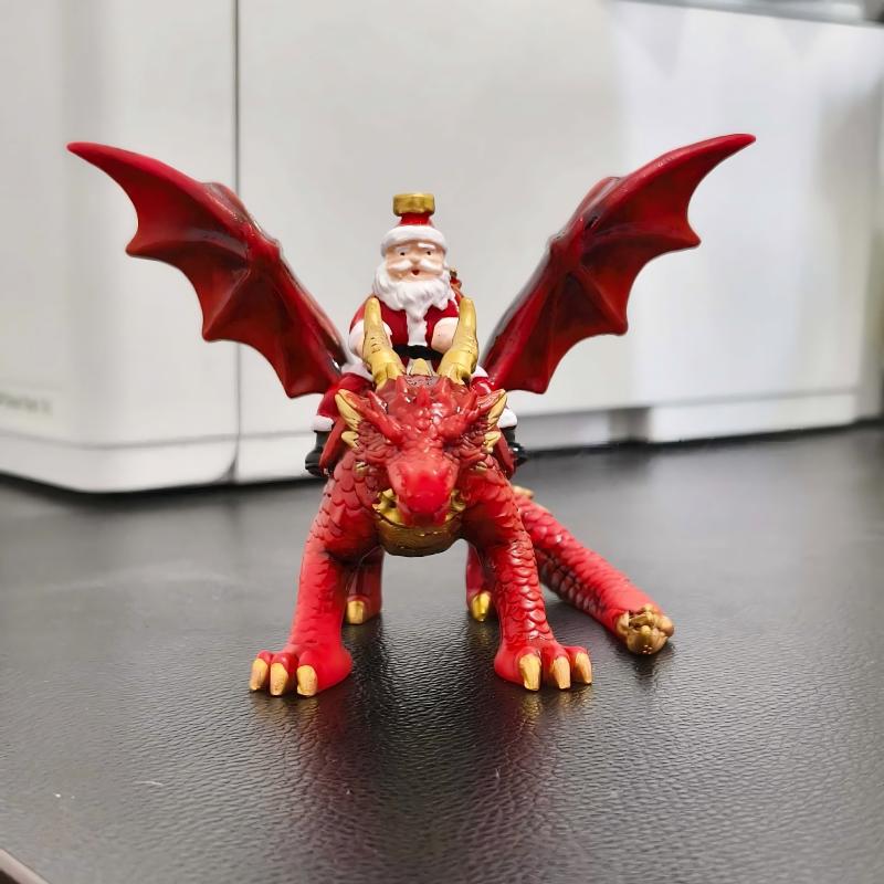 Christmas Figurine Santa Riding Dragon Polyresin Centerpiece