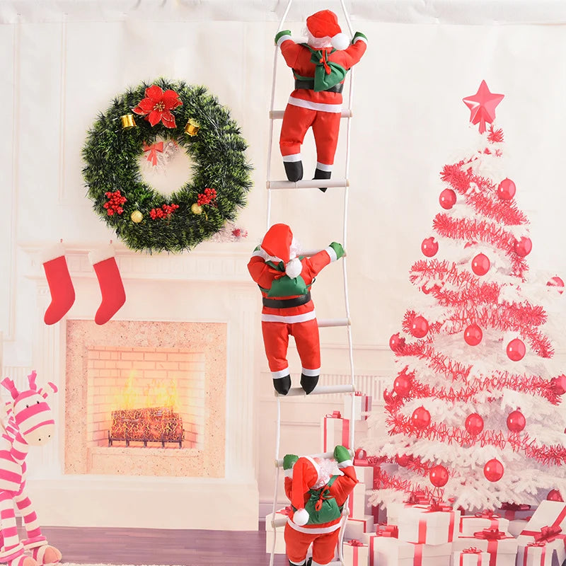 Christmas Figurine Set Embroidered Three Santas 16 Inch