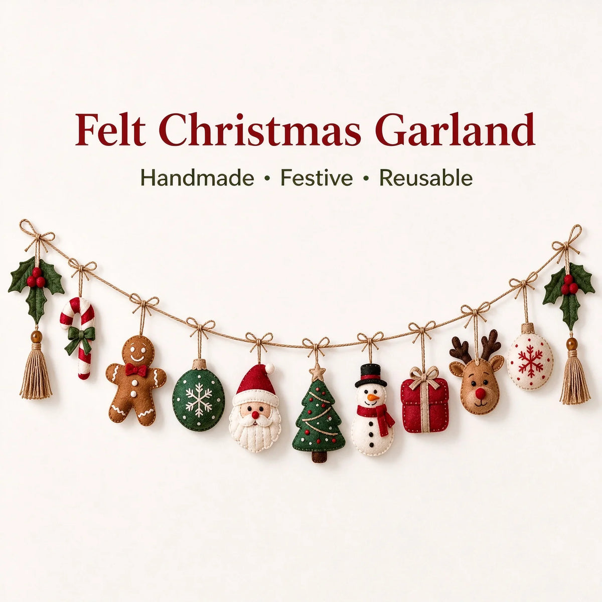 Christmas Garland Handmade Felt Reusable