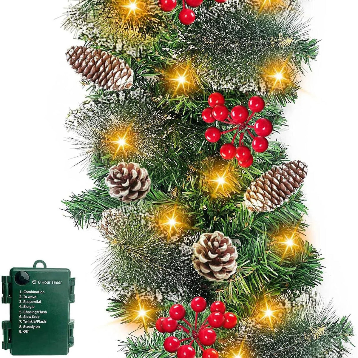 Christmas Garland LED Lights Timer Weatherproof