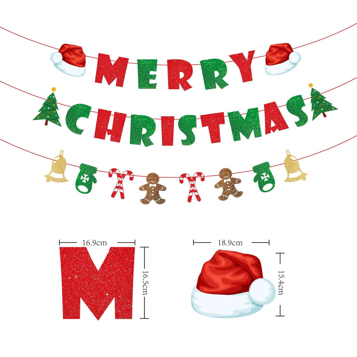 Christmas Garland Pre-Strung Glitter Letters Indoor & Outdoor