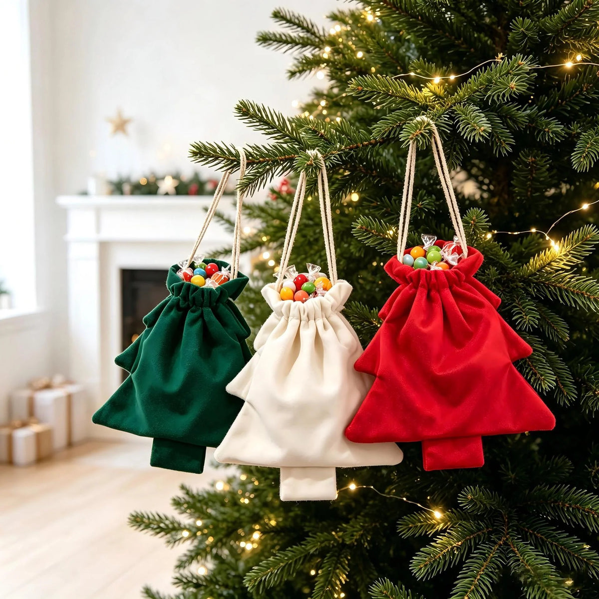 Christmas Gift Bag Tree-Shaped Durable Fabric & Drawstring