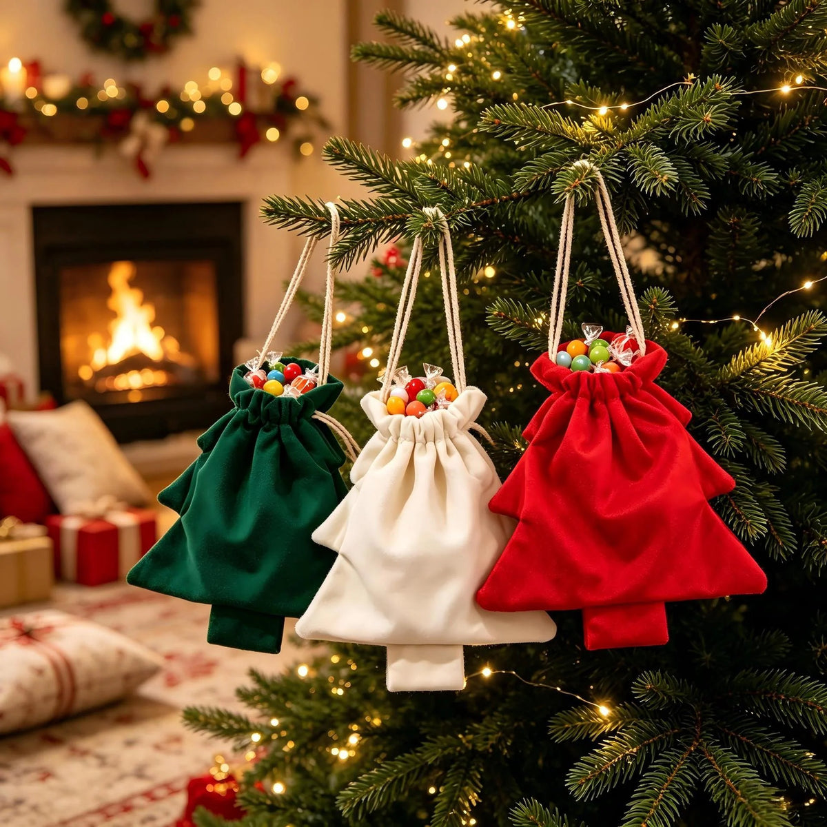 Christmas Gift Bag Tree-Shaped Durable Fabric & Drawstring