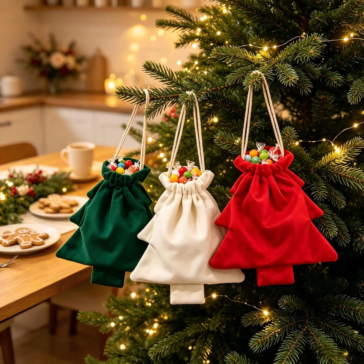 Christmas Gift Bag Tree-Shaped Durable Fabric & Drawstring Closure