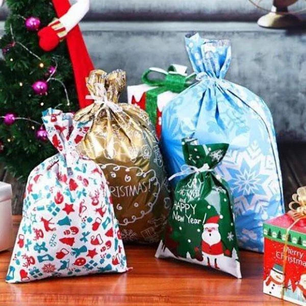 Christmas Gift Bags Laminated Tear-Resistant Drawstring Pack of 15