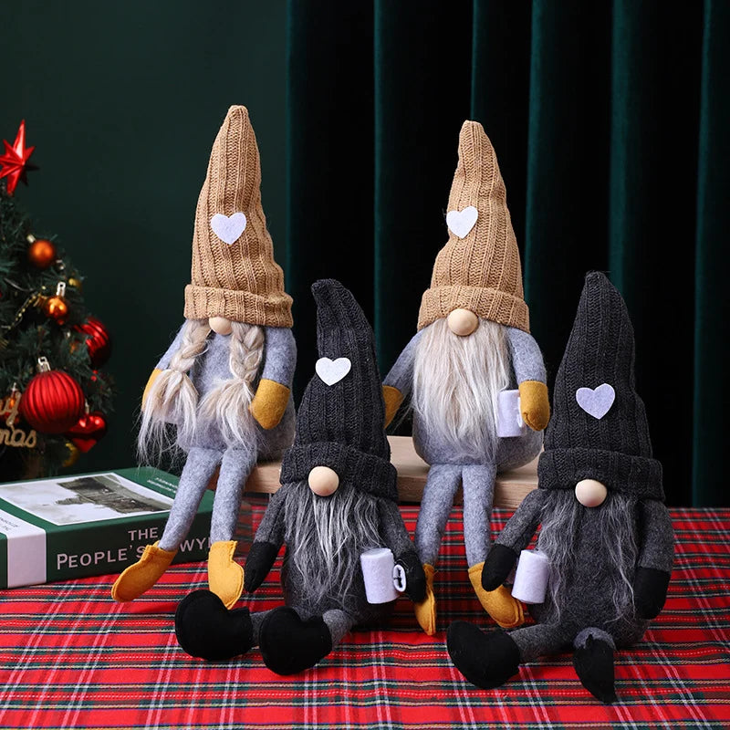 Christmas Gnome Figure Handcrafted Tall Hat Soft Gray Beard