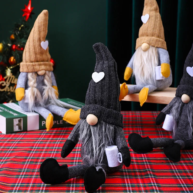 Christmas Gnome Figure Handcrafted Tall Hat Soft Gray Beard