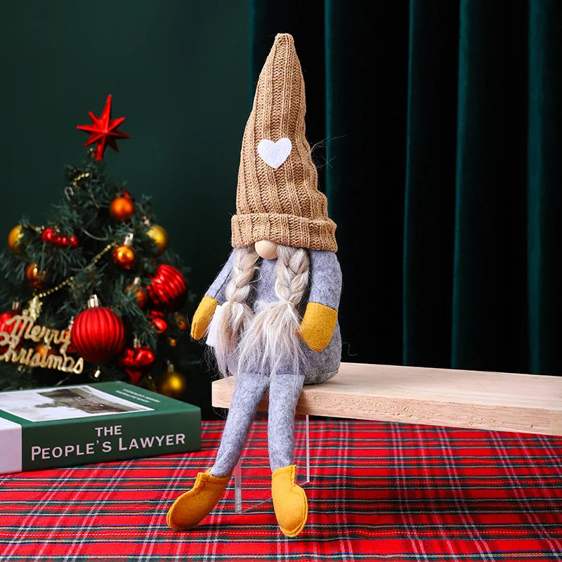 Christmas Gnome Figure Handcrafted Tall Hat Soft Gray Beard