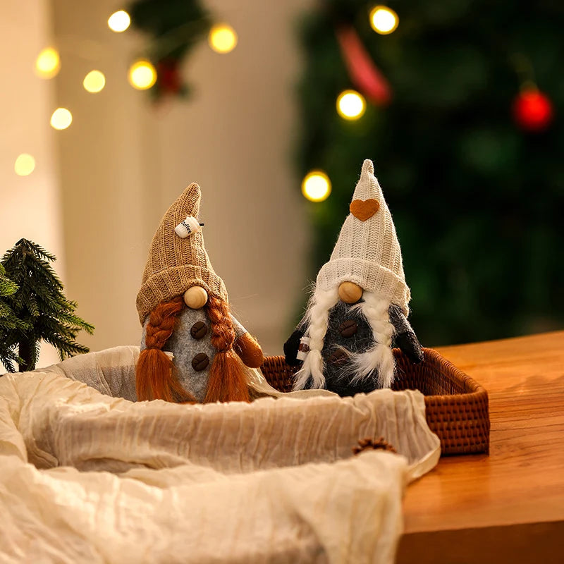 Christmas Gnome Figurine Tall Knitted Hat & Coffee Cup