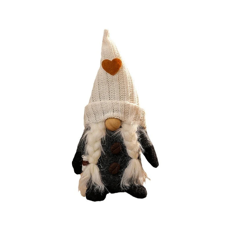 Christmas Gnome Figurine Tall Knitted Hat & Coffee Cup