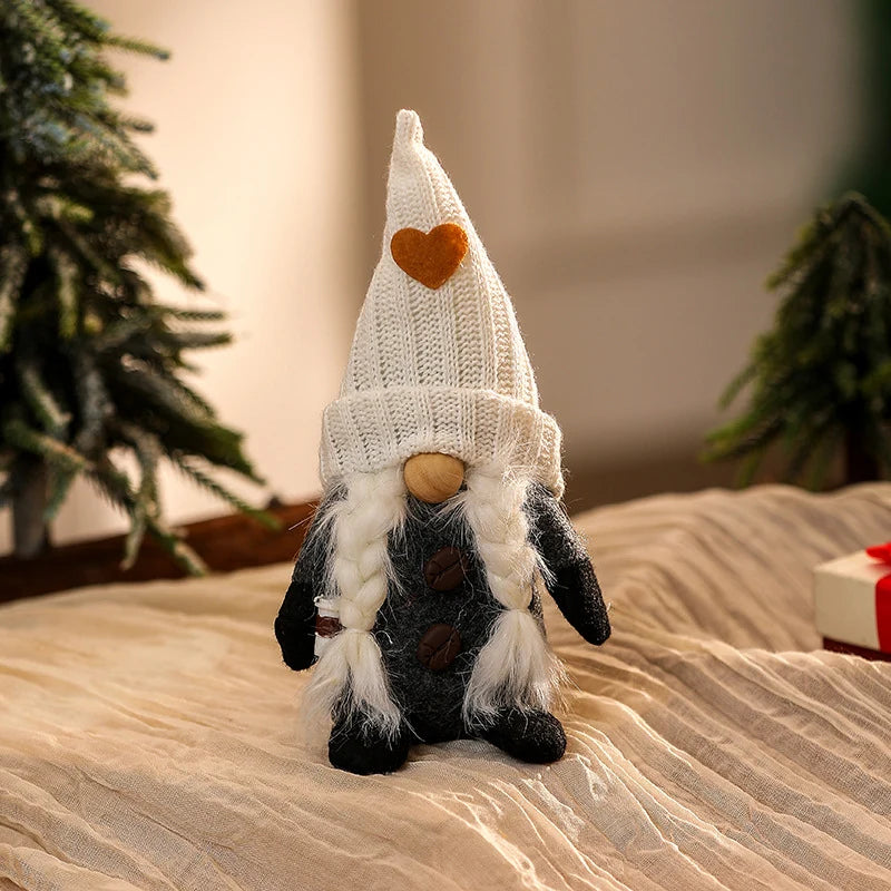 Christmas Gnome Figurine Tall Knitted Hat & Coffee Cup