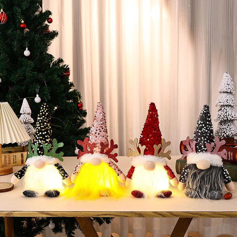Christmas Gnome LED Light Plush Beard & Glitter Hat